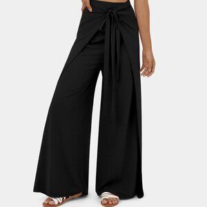 Halara High Waisted Tie Front Split Hem Palazzo Wide Leg Flowy Casual Pants NWT